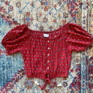Faithfull The Brand Red Print Cropped Top